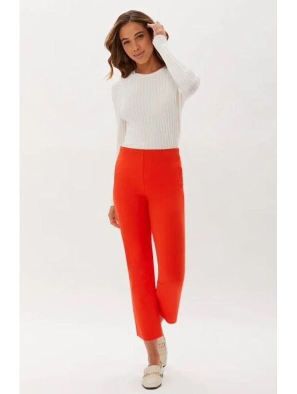 ecru New York Women's Prince Cropped Flare Pant in Poppy Red Orange Size L